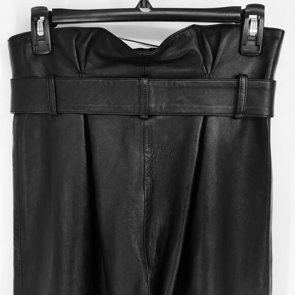 ATTICO Women's Leather Paper Bag Pants IT 40 US Small Black Tie Cuff Belted NWT - Picture 9 of 14